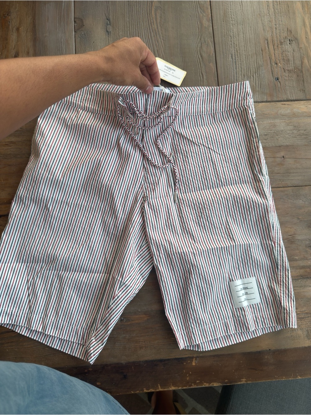 Thom Browne Red & White Striped Swim Shorts - Picture 5 of 7